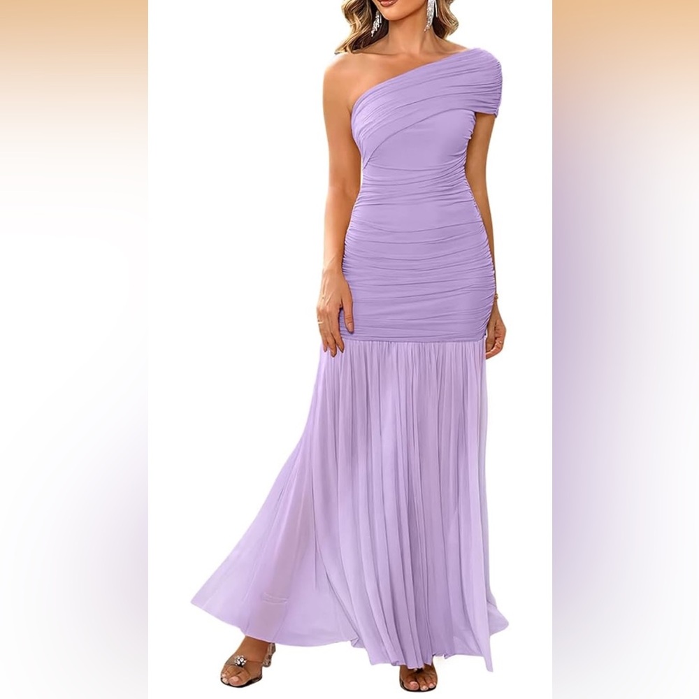 Chic One-Shoulder Lavender Maxi Dress
